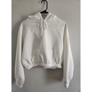 Boutique White Cropped Drawstring Hoodie